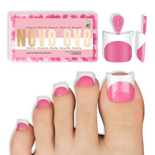 NOVO OVO Halloween Korte Teennageltips Witte Franse Punt met Maancurve, ROZE DIKKE Vierkante Teennagelset