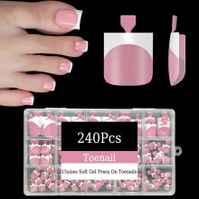 Dsixnails 240stk T?pres p? negle Kort Pink Tryk p? t?negle til kvinder i 15 st?rrelser Firkantet fransk spids Tryk p? t?negle Bl?de Gel T?neglesp