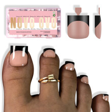 NOVO OVO Halloween Zwarte Franse Punt Teennagel Tips Press On, BROWN PINK Sharp Square Gel Valse Teennagel Extensie