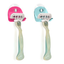 kwmobile 2x Porta rasoio con ventosa - Supporto da parete autoadesivo per rasoio - Organizer da bagno per vetro e piastrelle - Azzurro/Rosa scuro