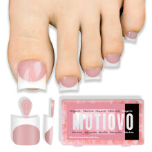 Korte Teennagel Tips Witte Franse Tips BABY PINK Press On met Maancurve, Zachte Gel Valse Nagels