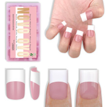 NOVO OVO Old School Wide Witte Franse Korte Scherpe Vierkante Nageltips Druk op BESSENROZE