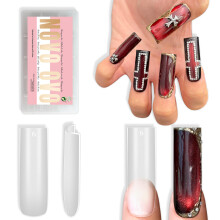 NOVO OVO Sharp Square Lange Nageltips Press on, Natuurlijk, Geen C Curve Soft Gel Dubbel Matte
