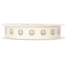 Sisterly Market - Aangepaste visgraatkatoenlint Natuurlijk 5/8 Inch Cadeaulint met Smiley Face Print 10 Yards