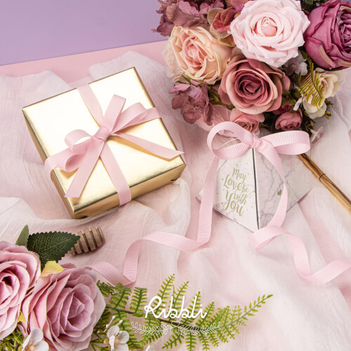 Fita de Grosgrain Rosa Pérola Ribbli, 1/2 polegadas x 25 Jardas Contínuas, Ideal para Laços, Acessórios de Cabelo e Artesanato 1