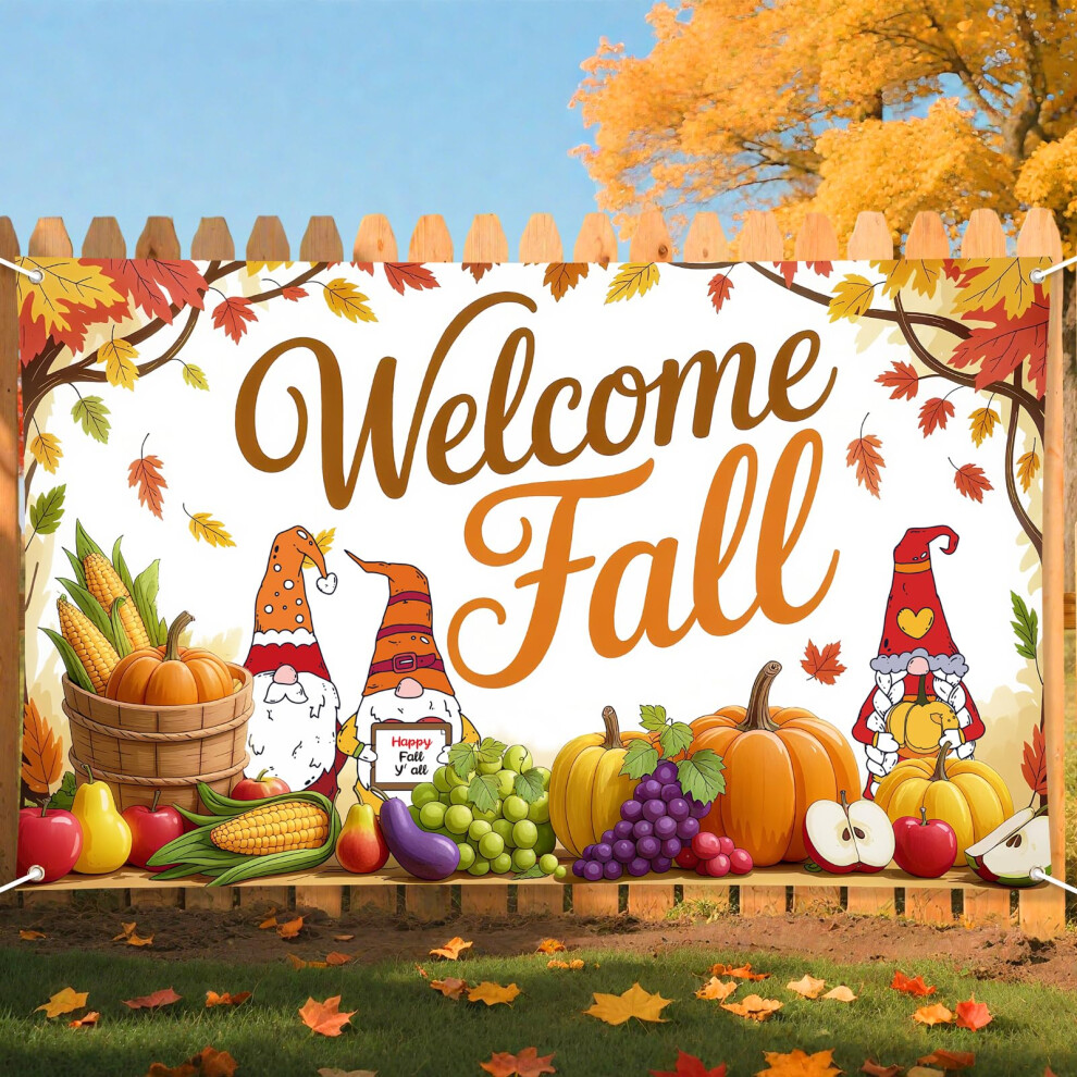 Welcome Fall Backdrop Fall Thanksgiving Party Banner Pumpkin Leaves Decorations for Outdoor Yard Autumn Thanks Harvest Party Supplies for Autumn Dec-image-OPC-PMMJ8X8-NEW