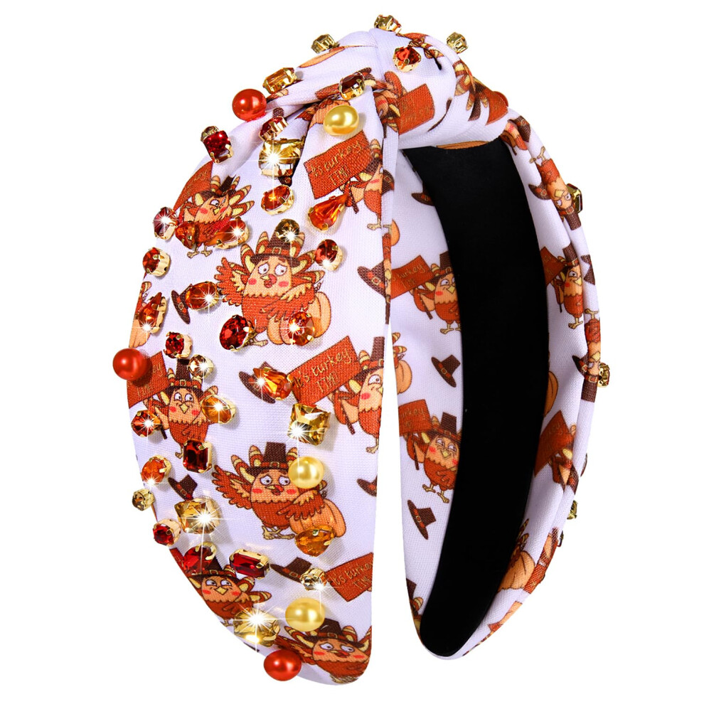 Nvenf Unisex Thanksgiving Fall Headband Accessories For Women Maple Leaf Turkey Pumpkin Knotted Headband Jeweled Rhinestone Crystal Wide Top Knot Hairband Au