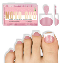 NOVO OVO Extra Korte Teennageltips Witte Franse Tip BERRY PINK Scherp Vierkant Press On, Soft Gel Valse Teennagelset