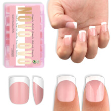 NOVO OVO Extra Korte Witte Franse Tip Nageltips, XS XXS Vierkant Rond BABY PINK, voor Brede & Korte Nagelbedden, Dikke Volledige Cover Druknagels