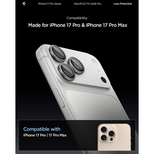 Spigen Spigen Camera Lens Screen Protector [GlasTR EZ Fit Optik Pro] Designet til iPhone 17 Pro Max | iPhone 17 Pro [Case Friendly] - Gr? [2 Pack] 1
