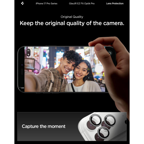 Spigen Spigen Camera Lens Screen Protector [GlasTR EZ Fit Optik Pro] Designet til iPhone 17 Pro Max | iPhone 17 Pro [Case Friendly] - Gr? [2 Pack] 2