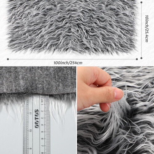Tatuo Tecido de Pelo Falso Branco Cinza 10 x 100 Polegadas para Costura DIY 1