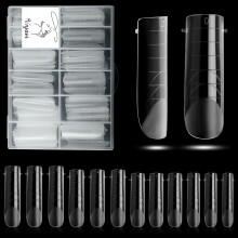 Vnjaoi 120 stk Poly Extension Gel Dual Nail Forms With Scale Builder Coffin Nail for Gel Manicure Art Design Salon DIY derhjemme (Long Square Hea