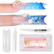 NOVO OVO Halloween XXL Vierkante Nageltips met Scherp Punt & Maan Curve, Extra Dikke Valse Nagels