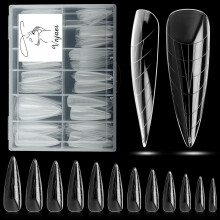 Vnjaoi 120 stuks Poly Extension Gel Dual Nail Forms met Scale Builder Coffin Nail voor Gel Manicure Art Design Salon DIY thuis (Lange waterdruppel Du