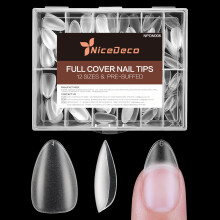 Nicedeco korte amandelnageltips zachte geltips 216 stuks druk op nagels voor volledige dekking acryl volledige nagels kunstnagels 12 maten - 008