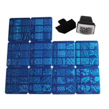 Finger Angel 10Pcs Nagelkonst Stämplingsmallar Manikyrverktyg 10st Stämplar+1st Stämpel