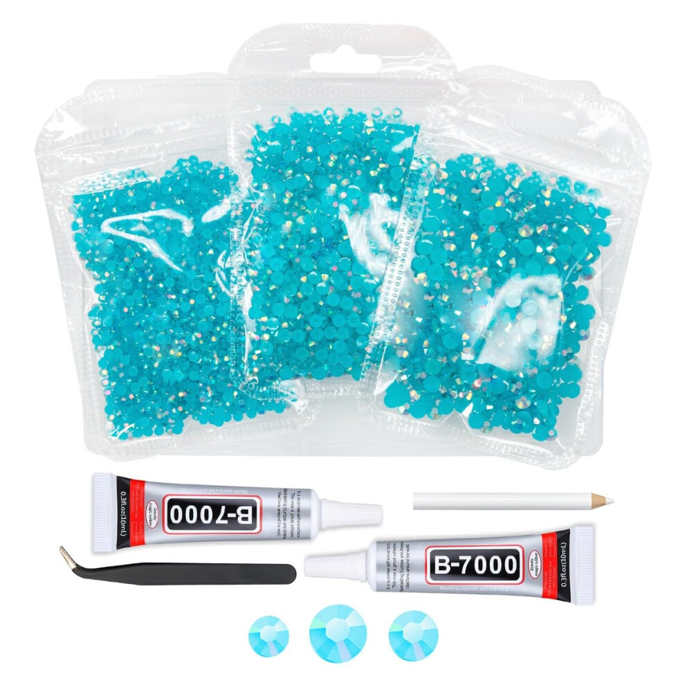 Qiipii Blue/Turquoise Teal Ab Resin Rhinestones W B7000 Jewelry Glue For Bedazzling Crafting 3Mm 4Mm 5Mm Flatback Jelly Stones Bulk Ss10 Ss16 Ss