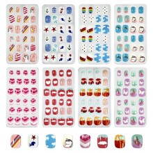 Jsiallye 192 stk. Kort tryk p? negle til b?rn 8 pakker b?rn kl?ber p? negle Falske negle til b?rn Forlim fuld d?kning Pink Flower Animal Nail Tip