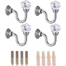 Crystal Curtain Hooks 4 Pieces Silver Metal Curtain Wall Tiebacks Crystal Holdback Window Drapery Creative Crystal Curtain Tiebacks Curtain Tiebacks H
