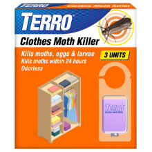 TERRO Clothes Moth Killer - T2903 3 Pack | Kills Adult Clothes Moths Larvae and Moth Eggs | No Moth Balls Odor