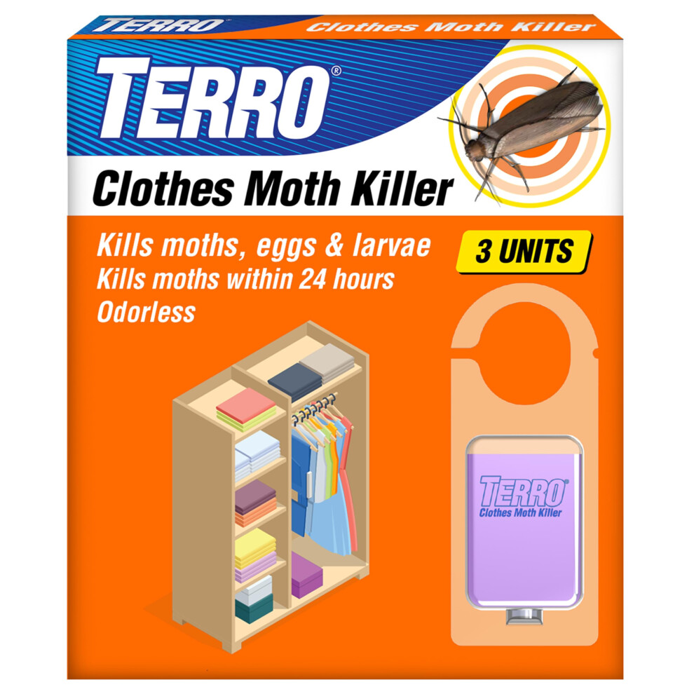 Terro Clothes Moth Killer - T2903 3 Pack | Kills Adult Clothes Moths Larvae And Moth Eggs | No Moth Balls Odor