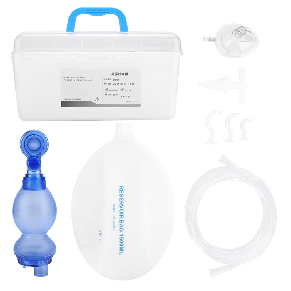 (Blue) Handheld Resuscitator Manual Oxygen Device Newborn First Aid Kit Blue