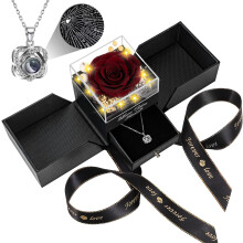 Preserved Wine Red Real Rose with Heart I Love You Necklace -Eternal Flowers Rose Birthday Gifts for Women Her Mom Wife Girlfriend Grandma on Valenti