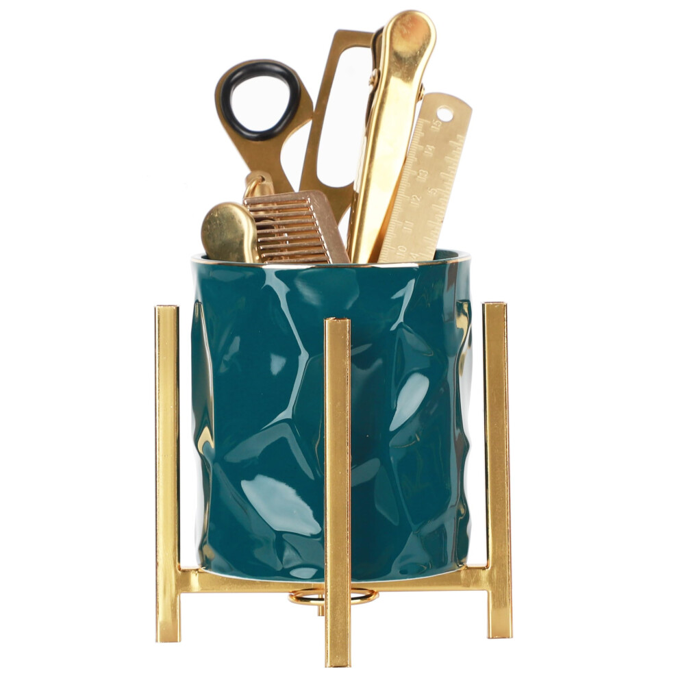 SIEBOLD Gold pencil cup Sturdy metal frame with white ceramic pen holder For desks and kitchen appliance holders-image-OPC-PMMJCQM-NEW