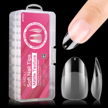 AIMEILI Valse nageltips 432PCS Korte amandelronde volledig dekkende nageltips voor losweken van nagelverlenging Acryl valse pers op nagels met doos v