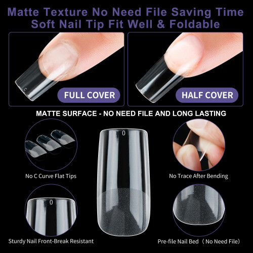 Half Matte Medium Square Nepnagels, Soft Gel Voorgevormde Tips, 600PCS 2