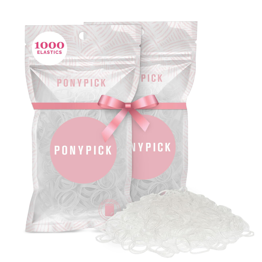Pony Pick Clear Hair Elastics 1000 Pack | Strong Mini Hair Ties For Braids Ponytails & Buns | No-Snag Durable Stretchy Elastic Bands For All Hair