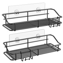 Shower Caddy Shelf with Hooks Storage Rack Organizer Adhesive Stainless Steel without Drilling