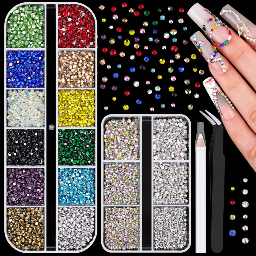 Belleboost 5400Pcs Glass Crystal Small Rhinestones For Nail Art Tiny Ab Clear Colorful Rhinestone Flatback Bedazzling Gems Nail Rhinestones And Gems Crystals