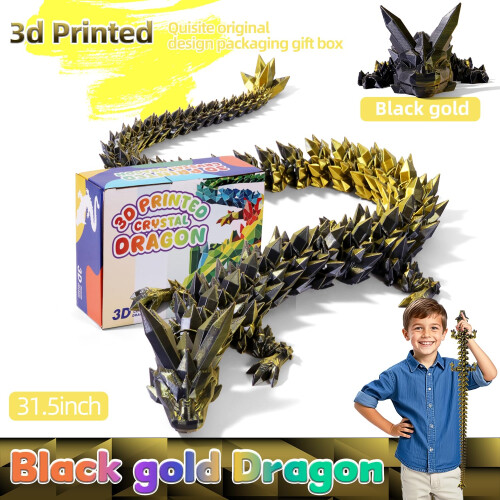 TXB3DOK Dragão Articulado 3D de 24 Polegadas - Gigante, Longo e Extra Grande para Decoração e Presentes (Preto e Ouro, 24 polegadas) 1