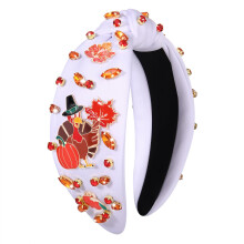 boderier Thanksgiving Hoofdband Emaille Kalkoen Pompoen Esdoornblad Geknoopte Hoofdband voor Vrouwen Herfstvakantie Haarband Haaraccessoires (Turkije