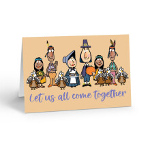 Stonehouse Colleciton Thanksgiving-Gruίkarte, Pilgrims & Native Americans Let Us All Come Together, Einzelkarte mit Umschlag  hergestellt in den
