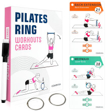 COARVXA Pilates-trningspass fr kvinnor-58 trningskort med trningsstllningar fr Pilatesmatta inkluderar 4-veckors utmaning 2 ringar och torr