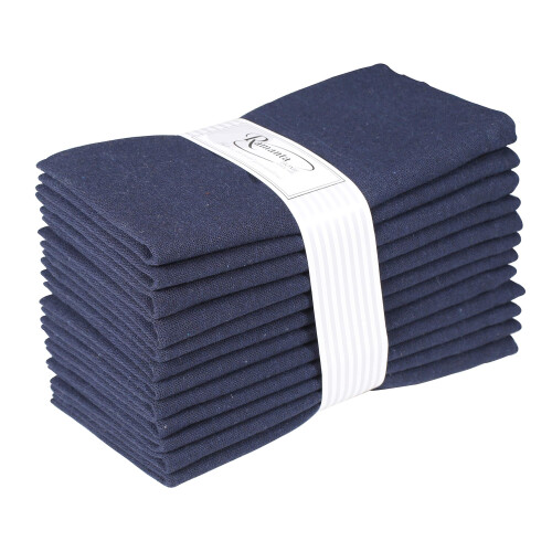 Conjunto de 12 Guardanapos de Jantar de Algodão Ramanta Home Azul Marinho | 100% Algodão 18x18 Polegadas