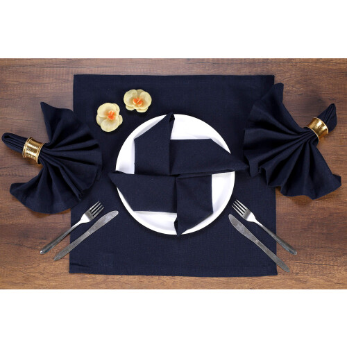 Conjunto de 12 Guardanapos de Jantar de Algodão Ramanta Home Azul Marinho | 100% Algodão 18x18 Polegadas 1