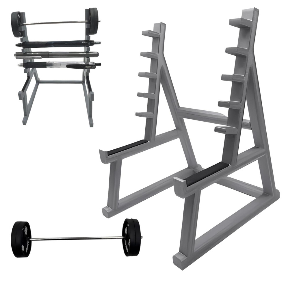 Squat Funny Barbell Rack Pen Holder Mini Pencils Holder for Gym Theme for All Fitness Enthusiasts Weightlifting Fans(Grey)-image-OPC-PMMJF2N-NEW