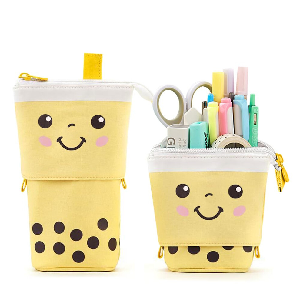 Cute Standing Pencil Case Pen Holder for Kids Pop Up Stand UP Bubble Tea Pen Organizer Kawaii Stationary for Christmas Holiday New Year Office (Yell-image-OPC-PFM56GF-NEW