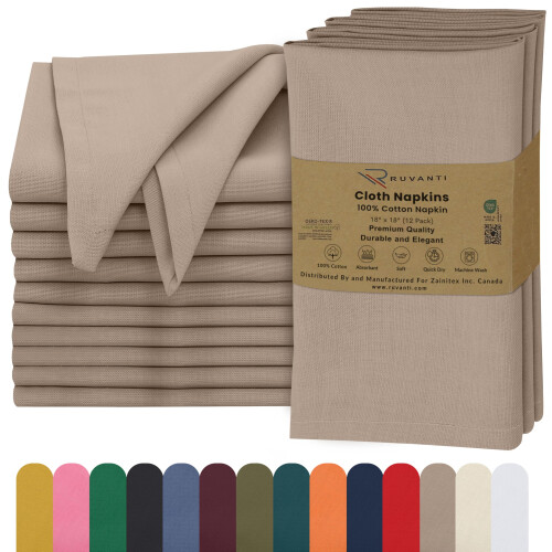 Conjunto de 12 Guardanapos de Algodão, 45x45 cm, 100% Algodão, Laváveis, Macios e Absorventes, Perfeitos para Casamento