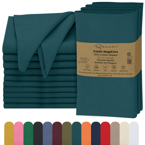 Conjunto de Toalhas de Pano Ruvanti com 12, 18x18 Polegadas, 100% Algodão, Laváveis, Macias e Absorventes, Perfeitas para Casamentos