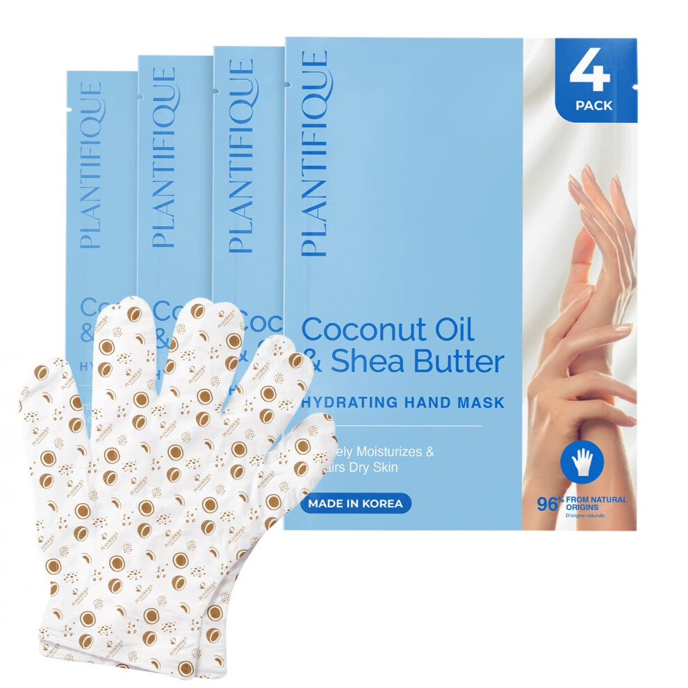 PLANTIFIQUE Hand Mask for Dry Hands - 4 Pairs Moisturizing Gloves with Shea Butter | Hyaluronic Acid & Macadamia | Korean Skincare | Vegan Spa Hand-image-OPC-PMMJFGJ-NEW