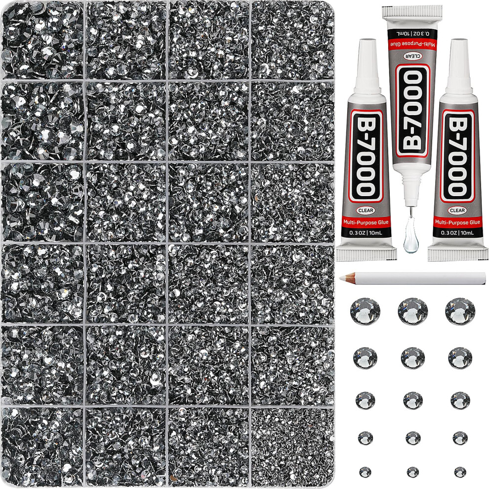Worthofbest Gray 31000Pcs Rhinestones For Bedazzling Bedazzler Kit With Flatback Rhinestones For Clothes Crafting Crafts Nails 2 3 4 5 6Mm Flat Back Resin Crys