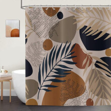 Bohemian Leaves Shower Curtain 180x200cm, Boho Abstract Art Palm Leaves Brown Washable Bath Tub Shower Curtain Waterproof Fabric Bathroom Shower Curta