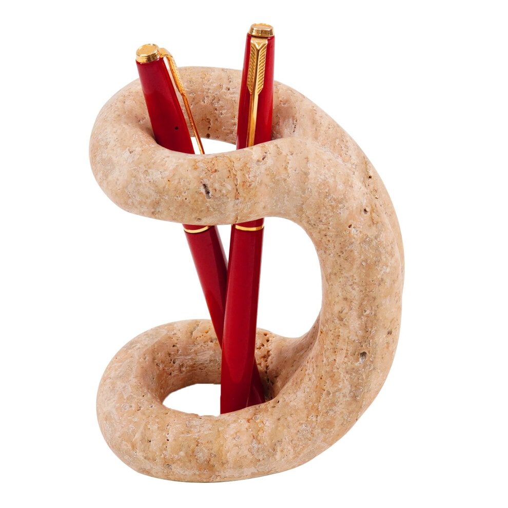 SPESHSTONES Marble Pen Holder for Desk 4 Inch Travertine Desk Accessories for Office Supplies & Workspace Organizers - Pencil Holders Marker Organiz-image-OPC-PMMJFM2-NEW