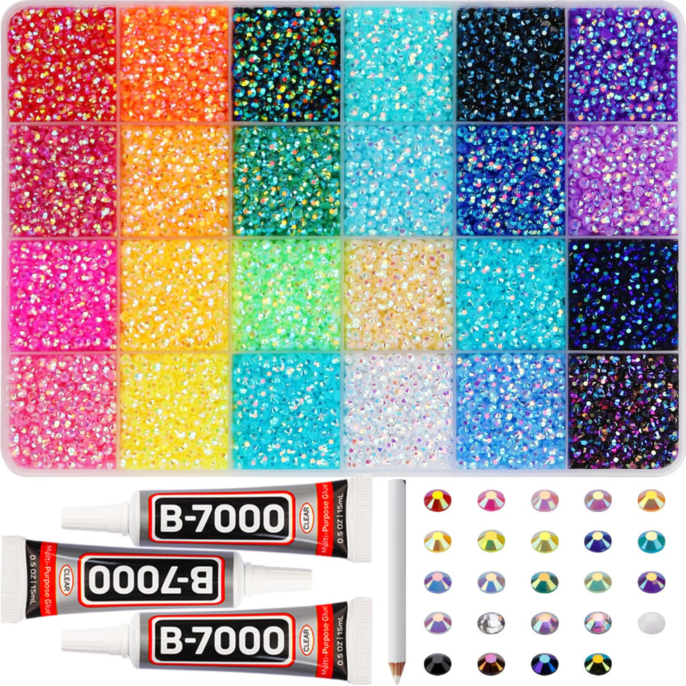 Worthofbest 32000Pcs Resin Rhinestones For Bedazzling Crafting 3Mm Jelly Bedazzled Rainbow Colorful Flatback Gems Multi Colored Jewel Gemstone Bedazzler Kit Wi