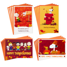 Hallmark Peanuts Thanksgiving-kort sortiment Snoopy and Friends (16 assorterede kort med konvolutter)